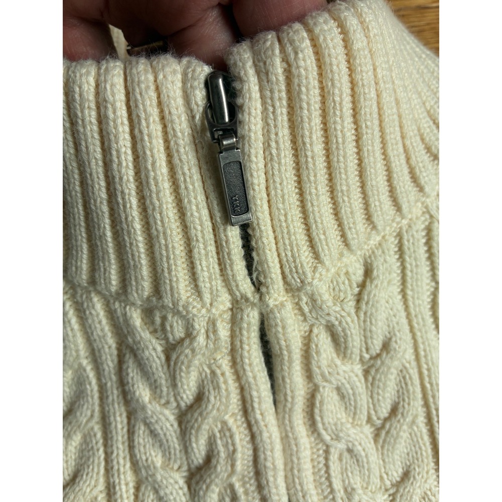 Lands End Womens 2X Ivory Cotton Cable Knit Full Zip Cardigan Sweater Japan Made - Picture 4 of 11